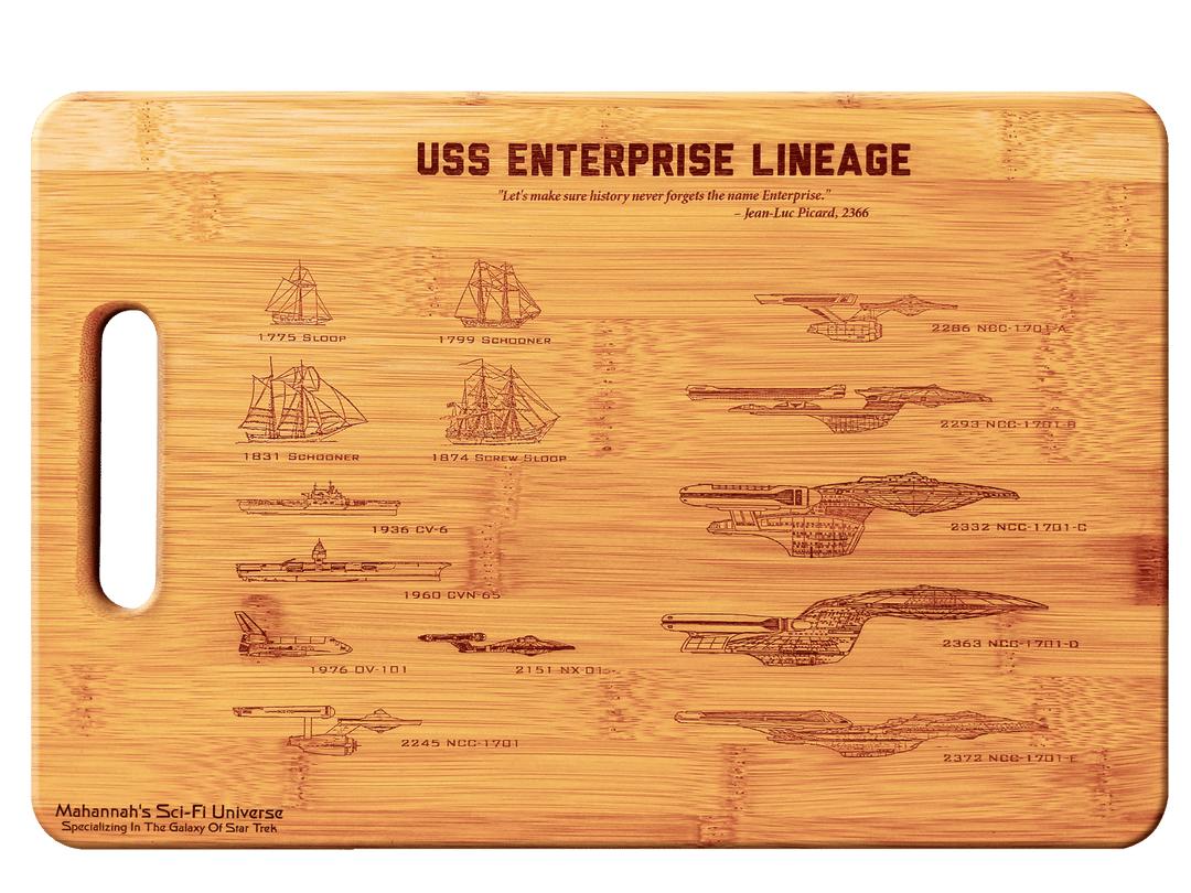 Bamboo Star Trek USS Enterprise Lineage Laser Engraved Decorative Cutting Board - Mahannah&