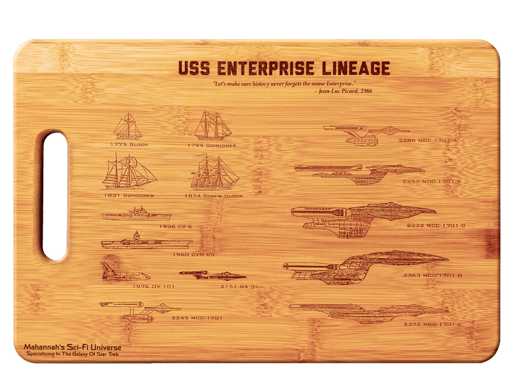 Bamboo Star Trek USS Enterprise Lineage Laser Engraved Decorative Cutting Board - Mahannah&