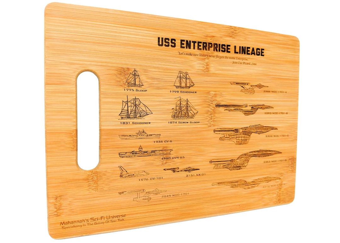 Bamboo Star Trek USS Enterprise Lineage Laser Engraved Decorative Cutting Board - Mahannah&
