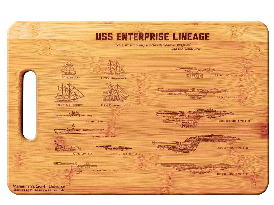 Bamboo Star Trek USS Enterprise Lineage Laser Engraved Decorative Cutting Board - Mahannah&