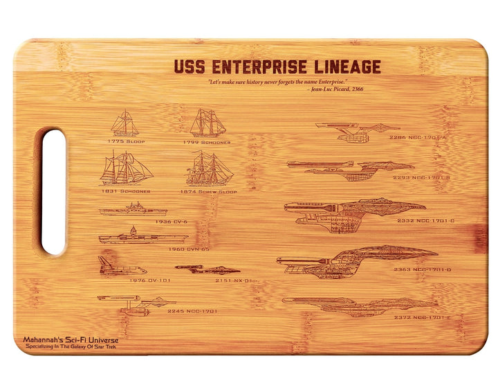 Bamboo Star Trek USS Enterprise Lineage Laser Engraved Decorative Cutting Board - Mahannah&